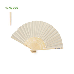 Abanico de bambú y poliéster de color natural personalizado