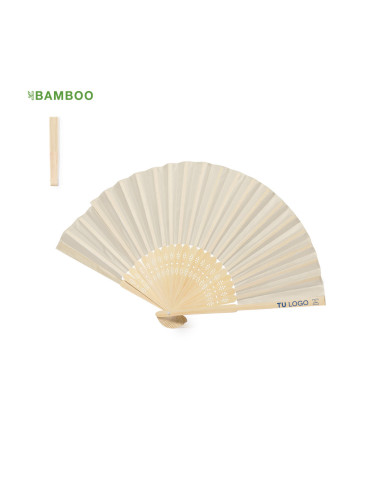 Abanico de bambú y poliéster de color natural personalizado