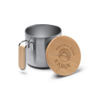 Taza metálica con tapa y asa de bambú
