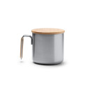 Taza metálica con tapa y asa de bambú