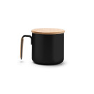 Taza metálica con tapa y asa de bambú
