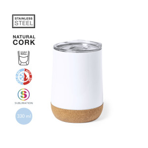 Vaso térmico para sublimación de acero inox con base de corcho 330ml