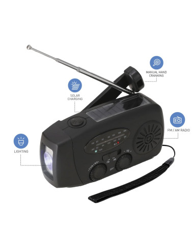 Radio de emergencia multifunción con linterna y carga solar