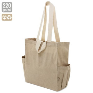 Bolsa de algodón reciclado grande con bolsillos laterales