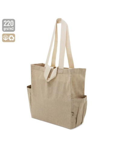 Bolsa de algodón reciclado grande con bolsillos laterales
