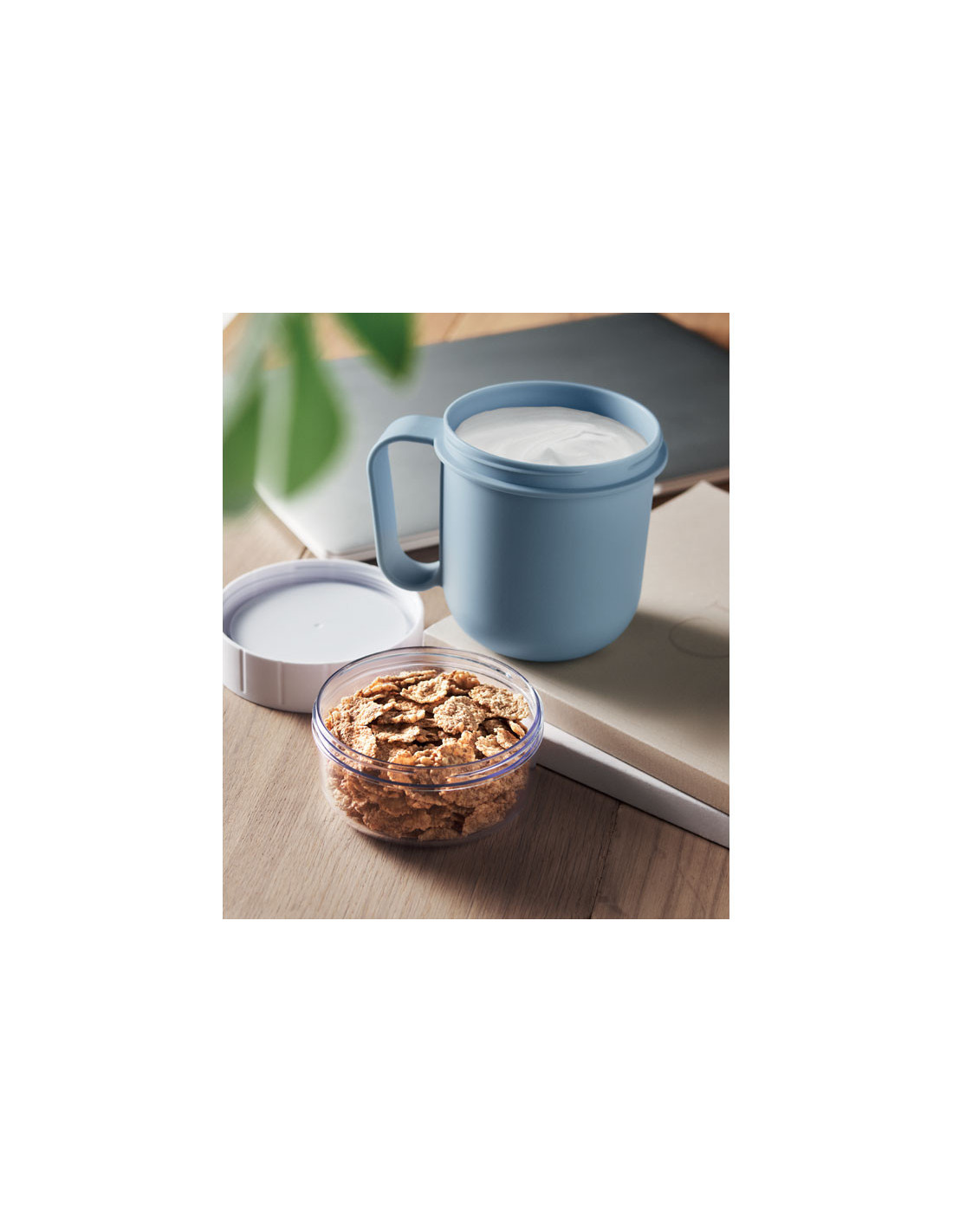 Taza de desayuno para llevar con doble recipiente Taza de desayuno para llevar con doble recipiente