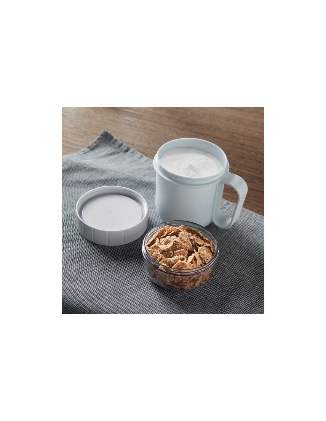 Taza de desayuno para llevar con doble recipiente Taza de desayuno para llevar con doble recipiente