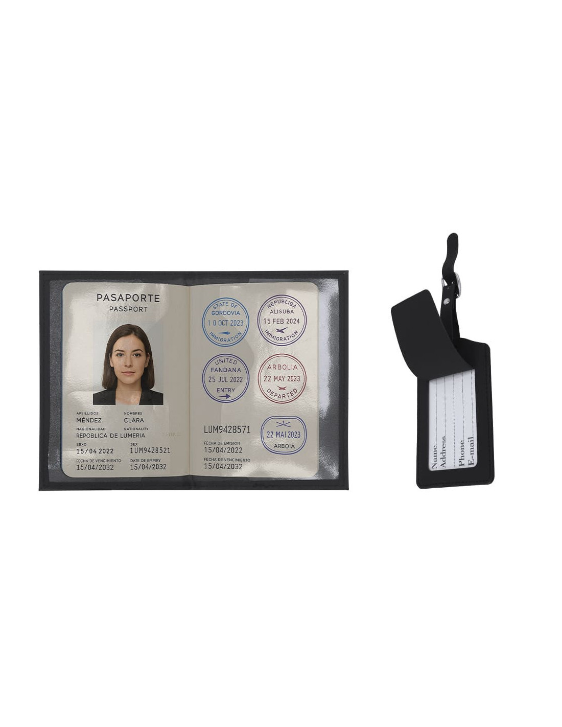 Set de viaje con funda de pasaporte y etiqueta para equipaje Set de viaje con funda de pasaporte y etiqueta para equipaje