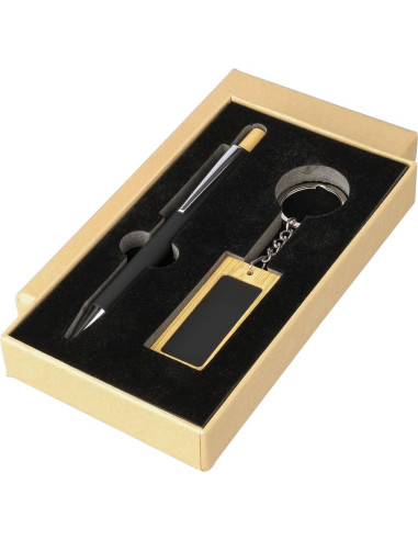 Set de regalo de bolígrafo y llavero rectangular