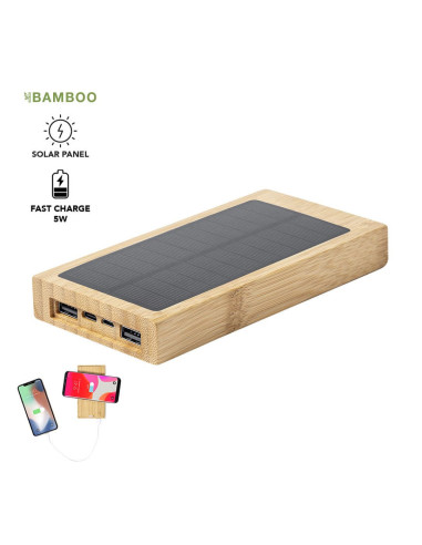 Powerbank de bambú inalámbrica con carga solar 10000 mAh