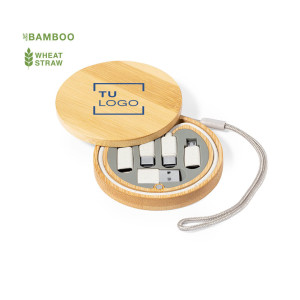 Set de Cables USB en Estuche de Bambú Personalizado