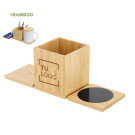 Lapicero de bambú con calentador de tazas y cargador inalámbrico 15w