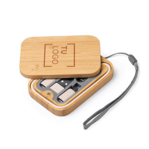 Set de cables cargadores en fibra de trigo y estuche en bambú