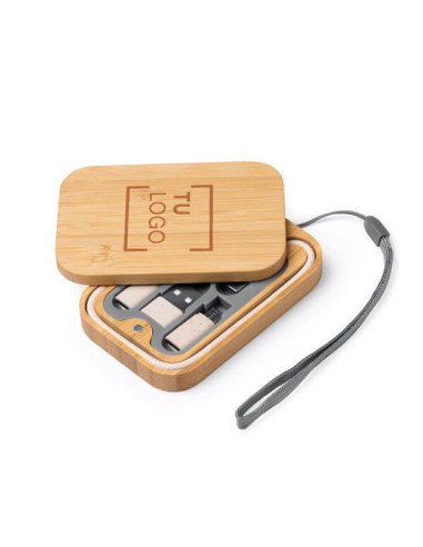 Set de cables cargadores en fibra de trigo y estuche en bambú