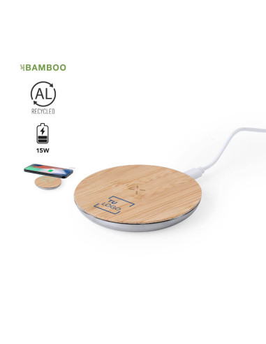Cargador Inalámbrico Circular 15W | Aluminio Reciclado & Bambú