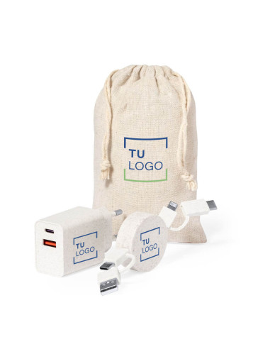 Set cargador USB carga rápida y cable de carga de fibra de trigo