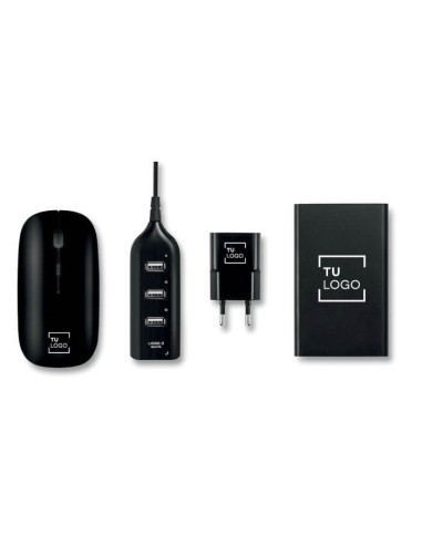 Pack conectividad con hub 4 puertos usb, ratón y powerbank