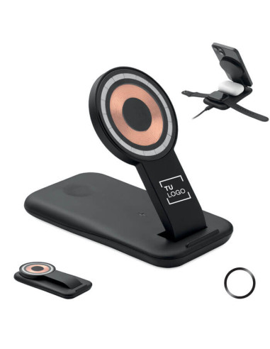 Cargador inalámbrico 3 en 1 para smartphone, auriculares y smartwatch