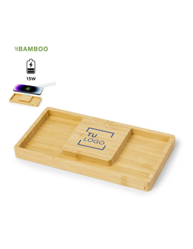Cargador Inalámbrico de Bambú 15W con Organizador