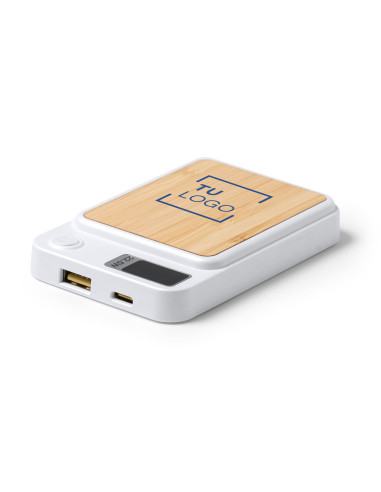 Batería externa inalámbrica de bambú y ABS reciclado 5000 mAh