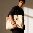 Bolsa grande de algodón reciclado 220gr/m2 con asas largas