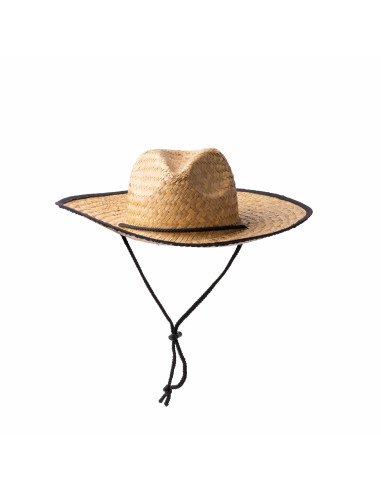 Sombrero de paja con ribete negro y cordón de ajuste