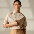 Abanico de bambú y poliéster 5 varillas