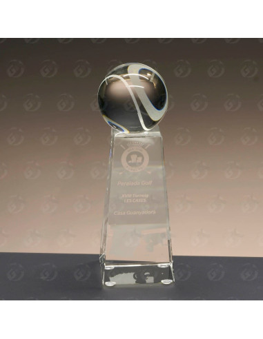 Trofeo de cristal con bola del mundo | Trofeo torre de cristal