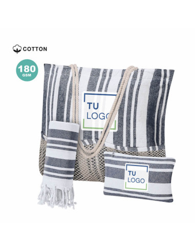 Set de playa con bolsa, neceser y pareo de algodón 180gr/m2