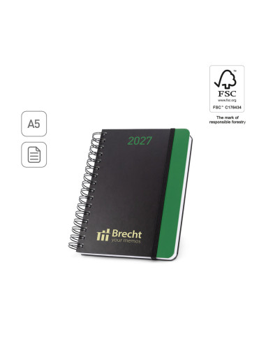 Agenda diaria A5 de papel reciclado con anillas y acabado mate