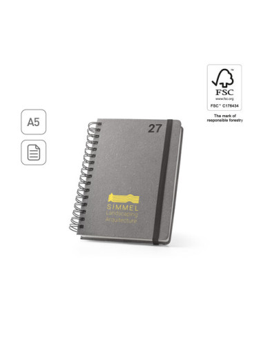 Agenda diaria A5 de cuero con anillas