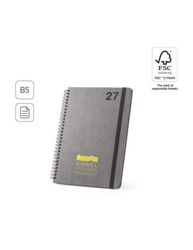 Agenda semanal B5 de cuero reciclado con anillas
