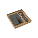 Set de tarjetero y llavero de metal y poliéster reciclado