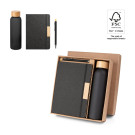 Set de regalo con libreta, botella y bolígrafo en material reciclado