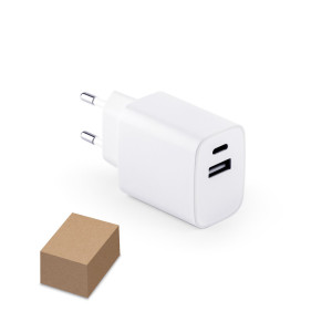 Adaptador de corriente con doble puerto USB-C y USB-A