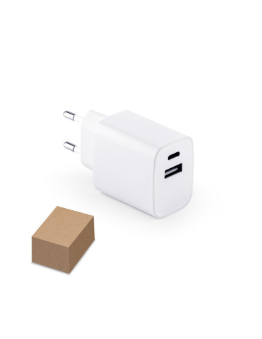 Adaptador de corriente con doble puerto USB-C y USB-A