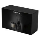 Set aromático premium de ambientador mikado y vela de cristal