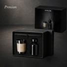 Set aromático premium de ambientador mikado y vela de cristal