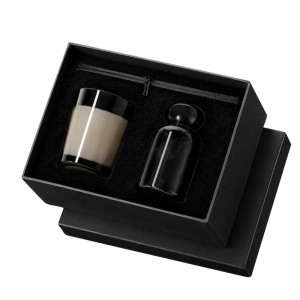 Set aromático premium de ambientador mikado y vela de cristal 2