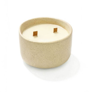 Vela aromática cerámica con doble mecha de madera