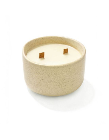 Vela aromática cerámica con doble mecha de madera