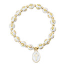 Pulsera elástica con cuentas de cruces doradas y medallón con cruz