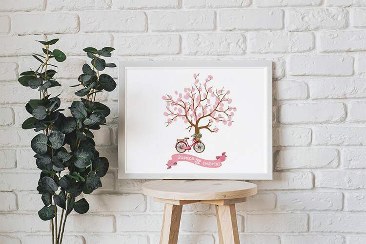 arbol de huellas para bodas con bici