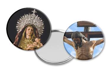 Espejo de viaje con imágenes religiosas